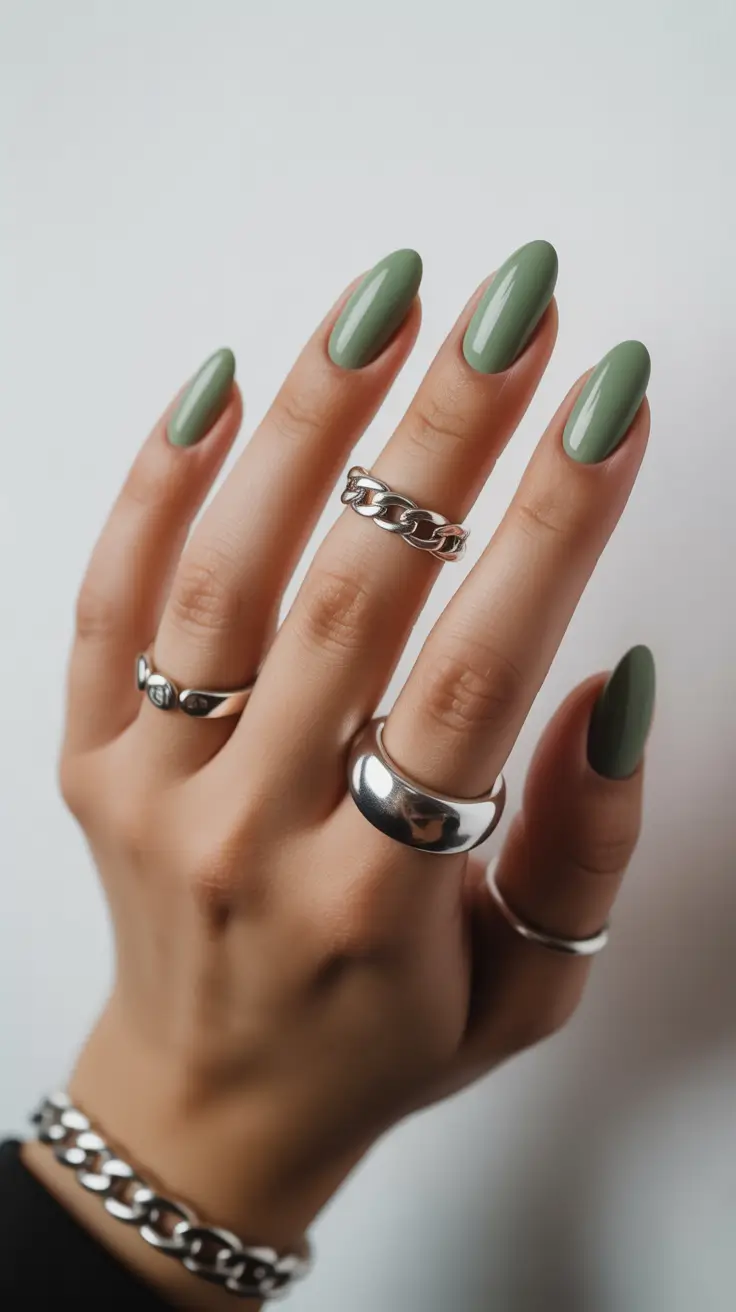 classy winter nails ideas 2025 - 2026 Sage Cashmere Calm
