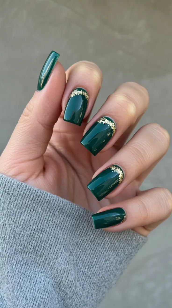 classy winter nails ideas 2025 - 2026 Emerald Luxe with Golden Edge