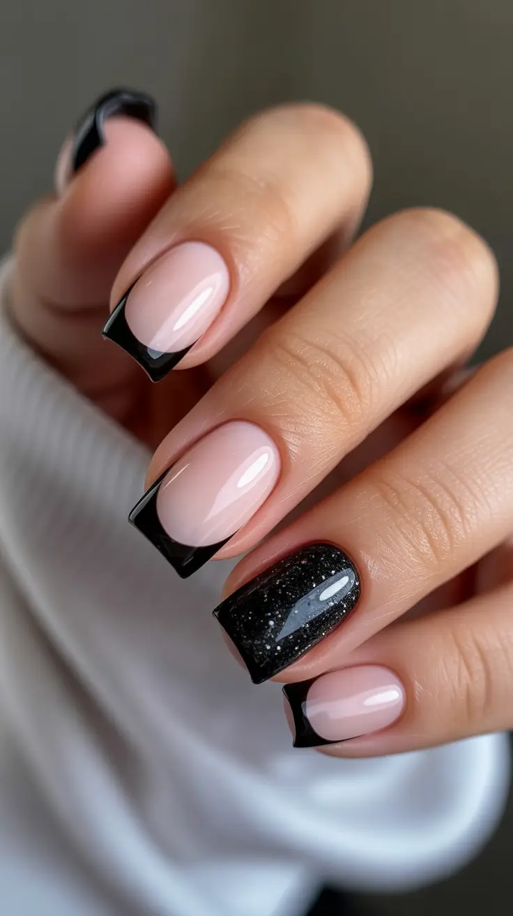 classy winter nails ideas 2025 - 2026 Black Tie French Elegance