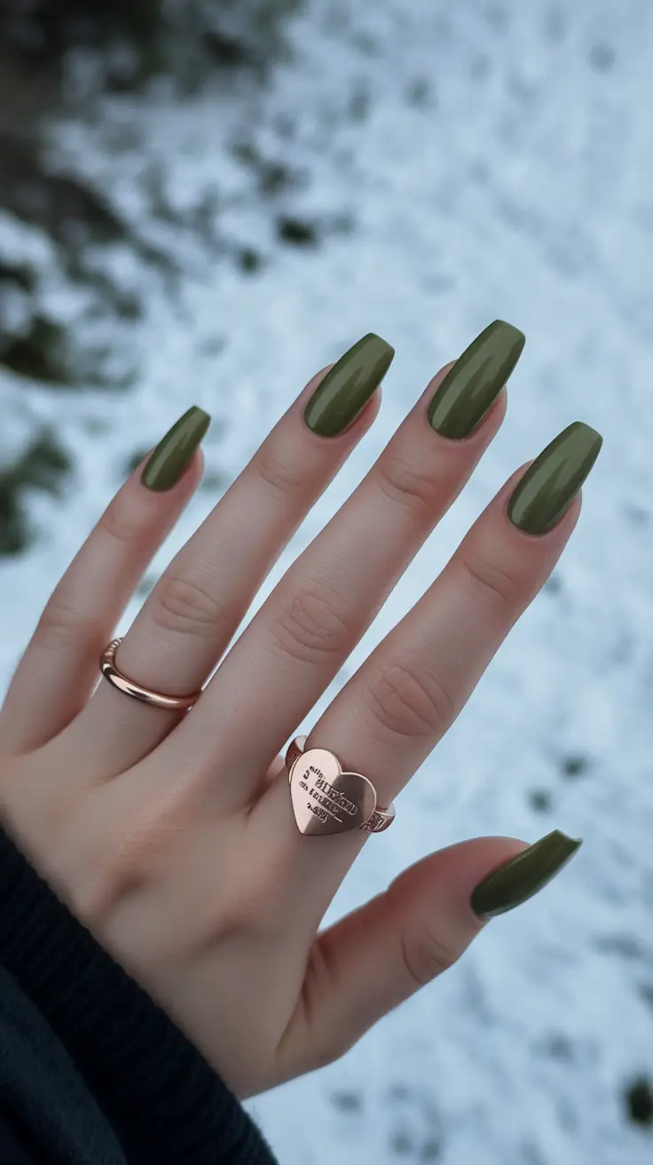 classy winter nails ideas 2025 - 2026 Olive Velvet Glam