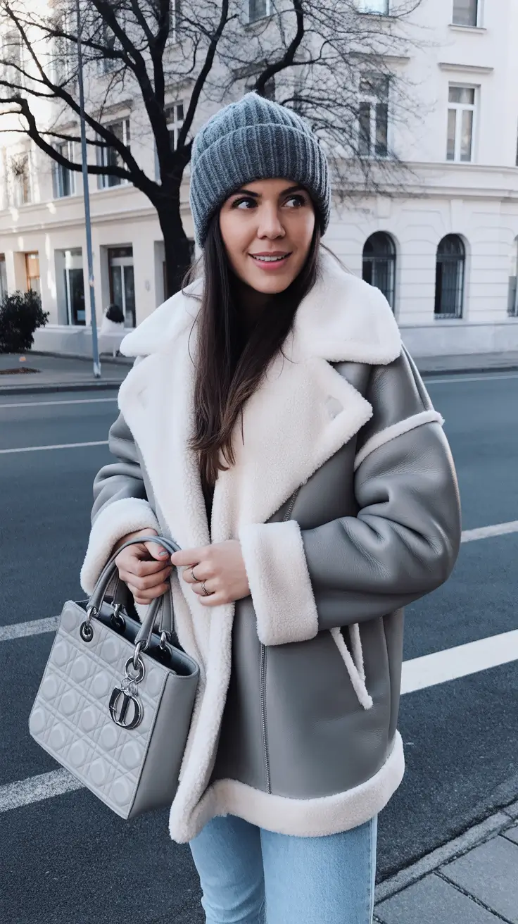 Cozy outfits to Wear in December 2025 Gray Shearling Cool
