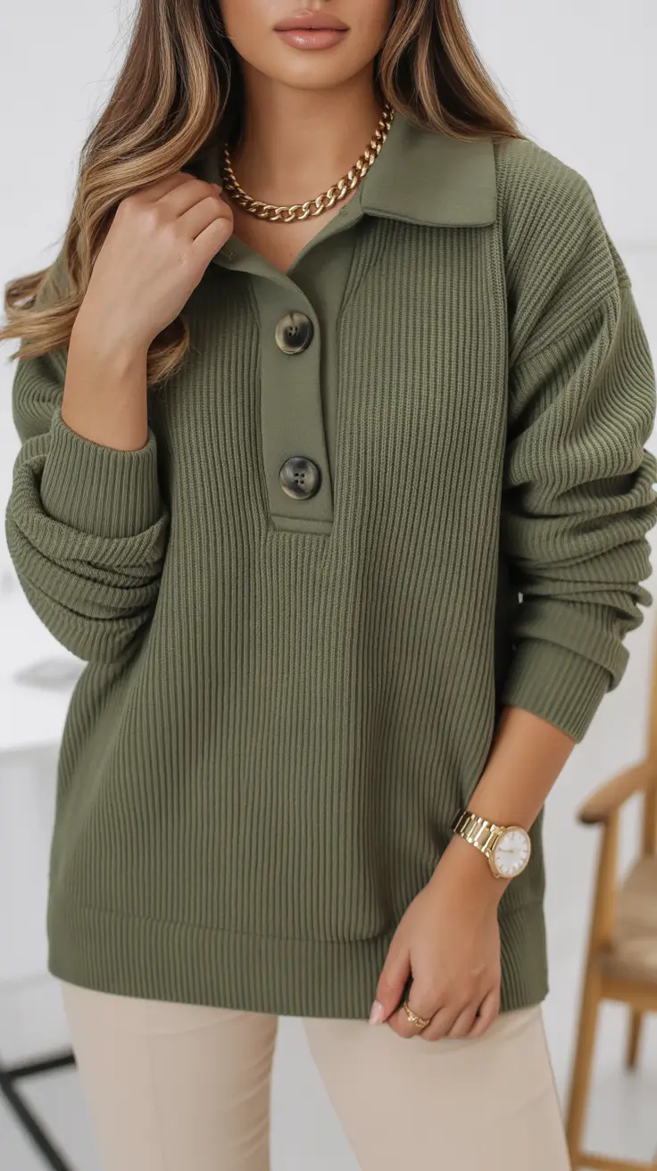 Cozy outfits to Wear in December 2025 Olive Green Layers and Gold Accents