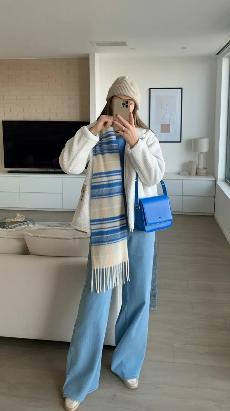 Cozy outfits to Wear in December 2025 Scarf Stories in Sky Blue