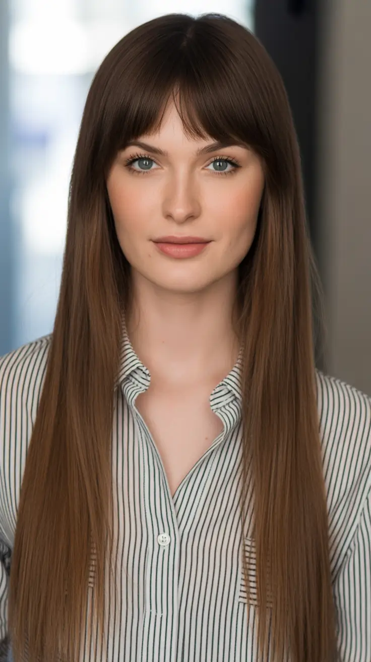 Cute Winter Haircuts 2025-2026 Inspiration Classic Long Layers With Soft Bangs