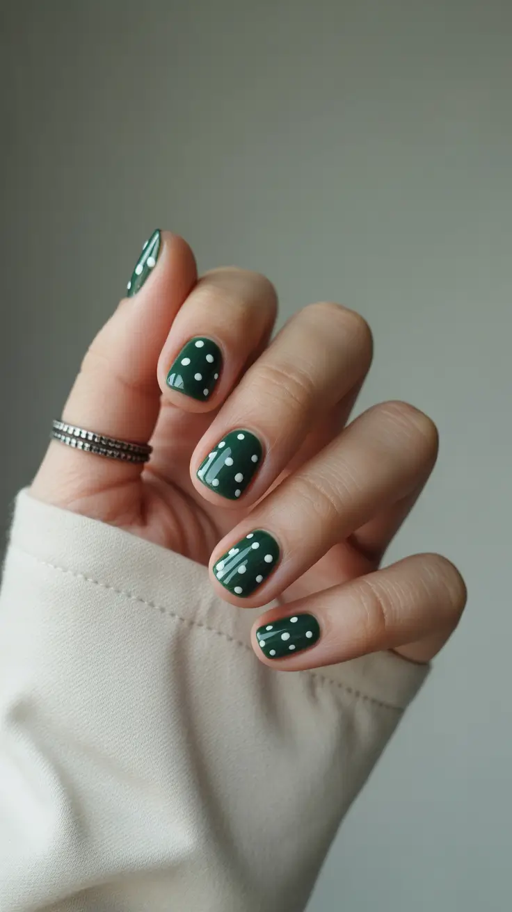 Fall Nail design for December 2025 Evergreen Dots