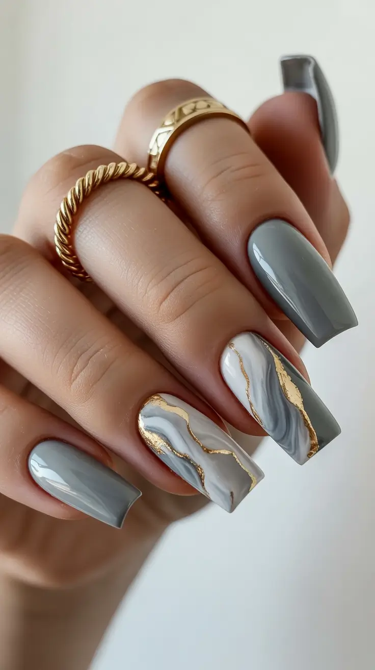 Fall Nail design for December 2025 Marble Luxe