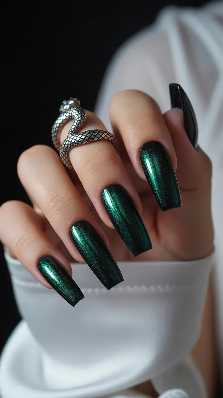 green winter nails ideas 2025-2026 Emerald Midnight Allure