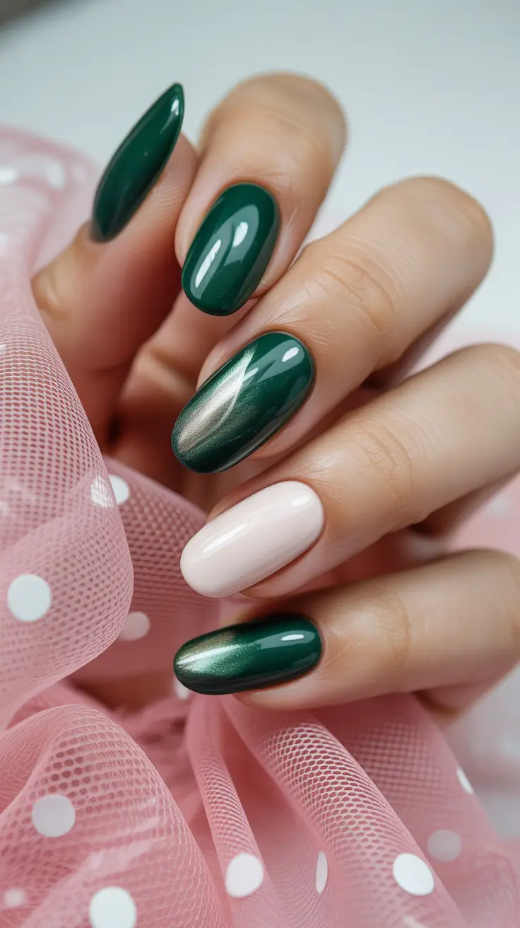 green winter nails ideas 2025-2026 Emerald Satin Shine