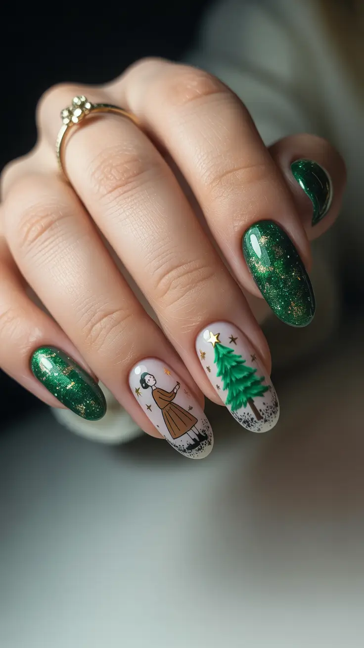 green winter nails ideas 2025-2026 Holiday Story Magic