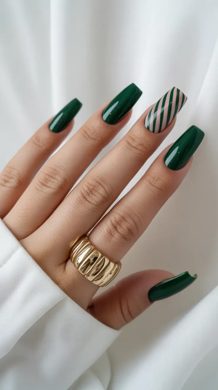 green winter nails ideas 2025-2026 Classic Forest Chic with a Twist