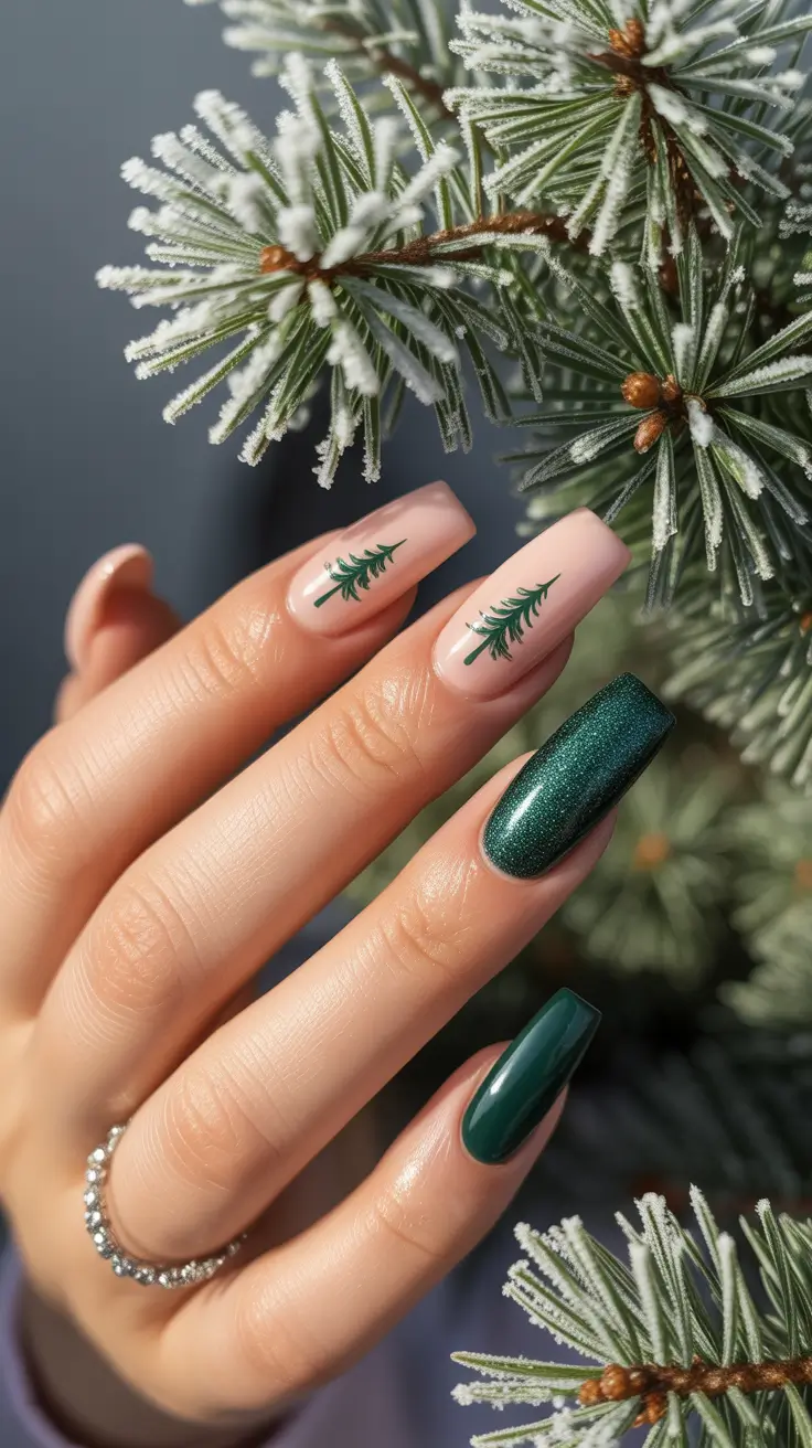 green winter nails ideas 2025-2026 Frosted Pines Minimalism