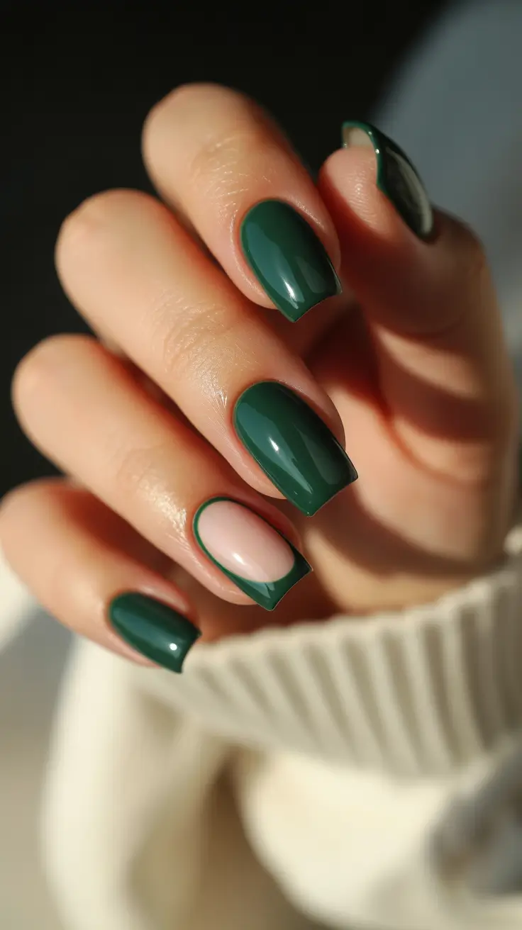 green winter nails ideas 2025-2026 Minimalist Green Frame