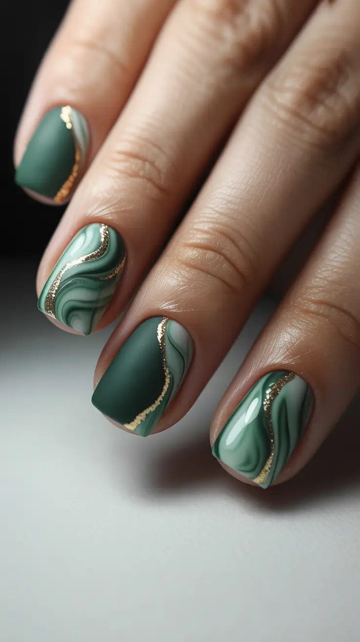 green winter nails ideas 2025-2026 Matte Marble Luxe