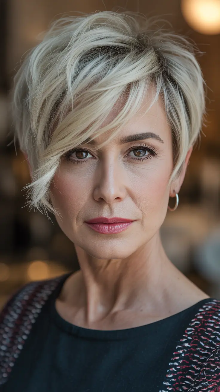 Hair Color & Winter Hairstyles for Women Over 50: 2025-2026 Textured Short Blonde Pixie