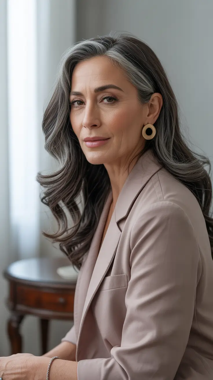 Hair Color & Winter Hairstyles for Women Over 50: 2025-2026 Silver Glamour with Long Waves
