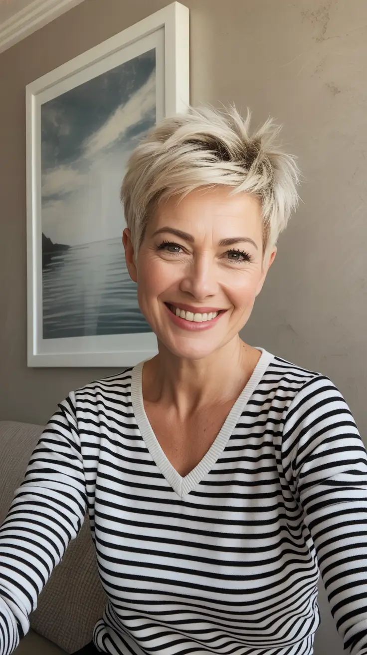 Hair Color & Winter Hairstyles for Women Over 50: 2025-2026 Playful Short Blonde Pixie