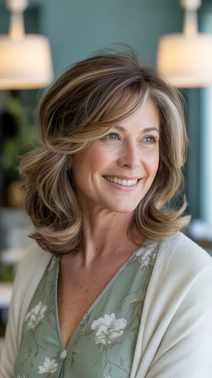 Hair Color & Winter Hairstyles for Women Over 50: 2025-2026 Soft Layered Cut with Caramel Highlights