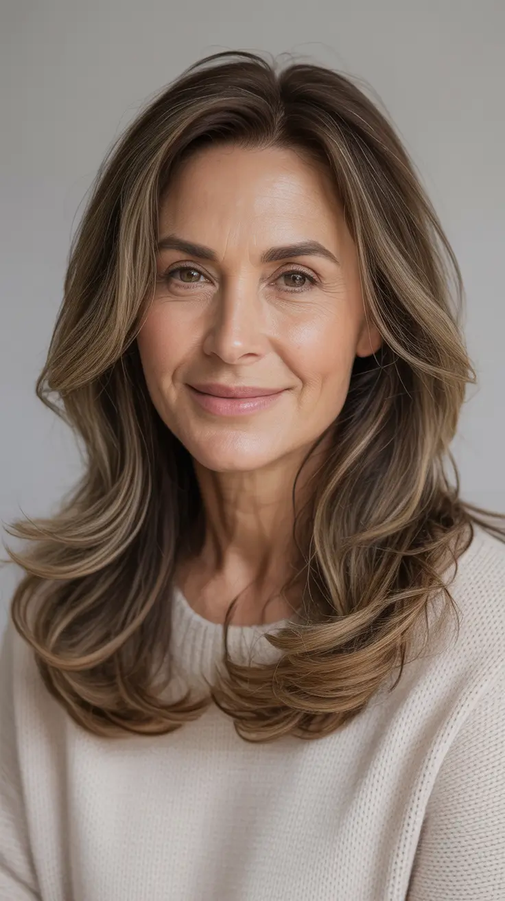Hair Color & Winter Hairstyles for Women Over 50: 2025-2026 Long Layers with Subtle Highlights