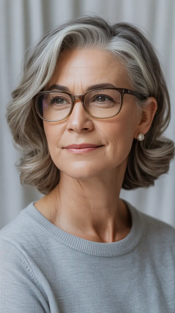 Hair Color & Winter Hairstyles for Women Over 60: 2025-2026 Soft Grey Elegance with Glasses