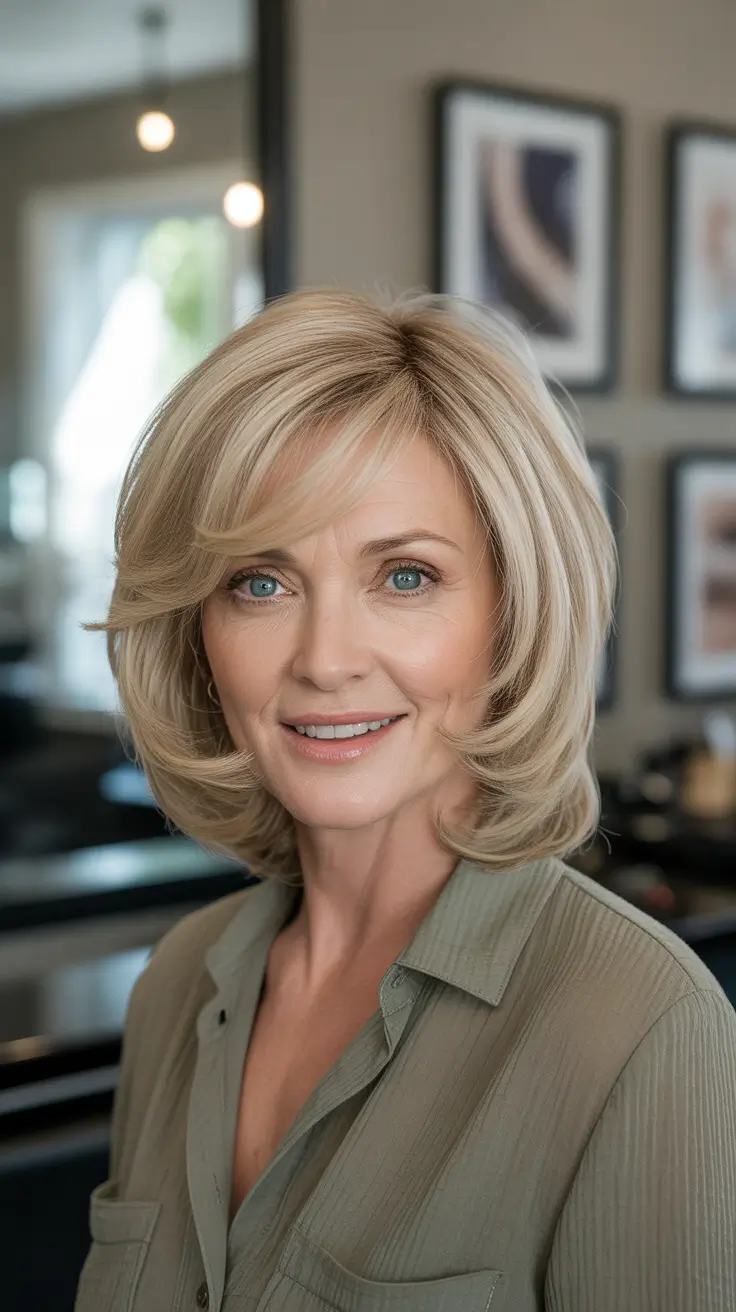 Hair Color & Winter Hairstyles for Women Over 60: 2025-2026 Trendy Choppy Bob with Blonde Highlights