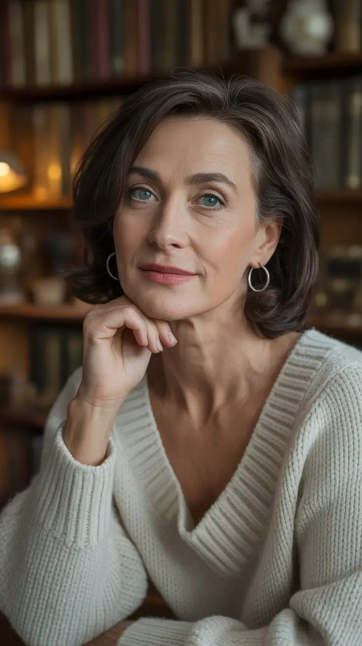 Hair Color & Winter Hairstyles for Women Over 60: 2025-2026 Relaxed Mid Length Brunette with Side Flow