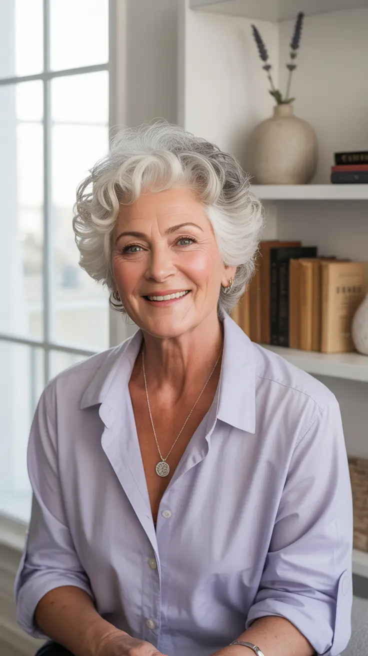 Hair Color & Winter Hairstyles for Women Over 60: 2025-2026 Soft Curly Silver Crop