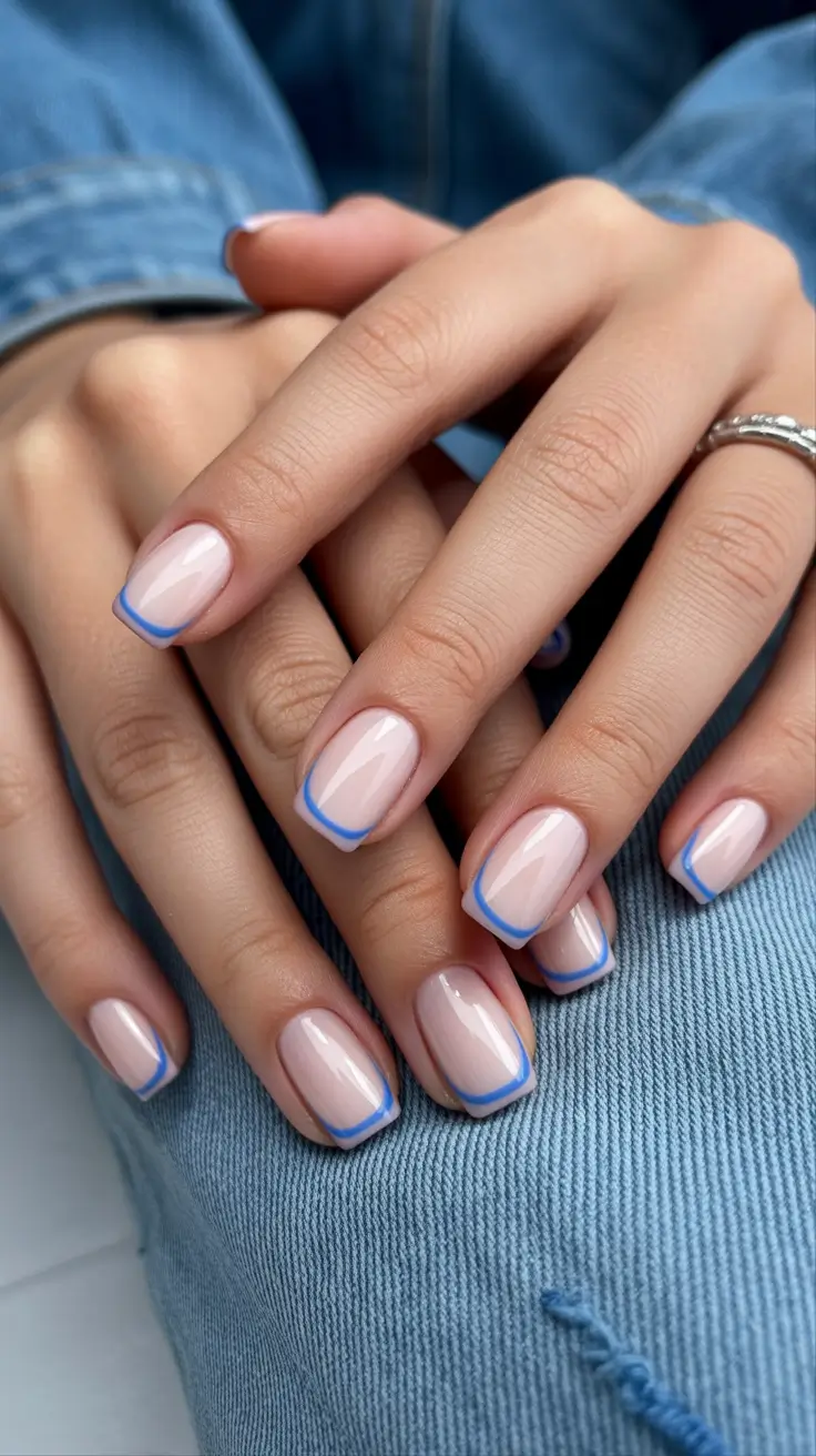 Modern Christmas Nails 2025 Soft Blue French Elegance