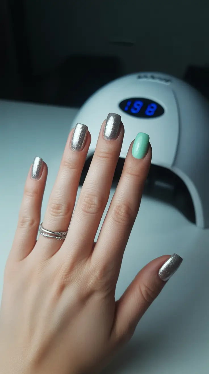 Modern Christmas Nails 2025 Mint & Silver Wonderland