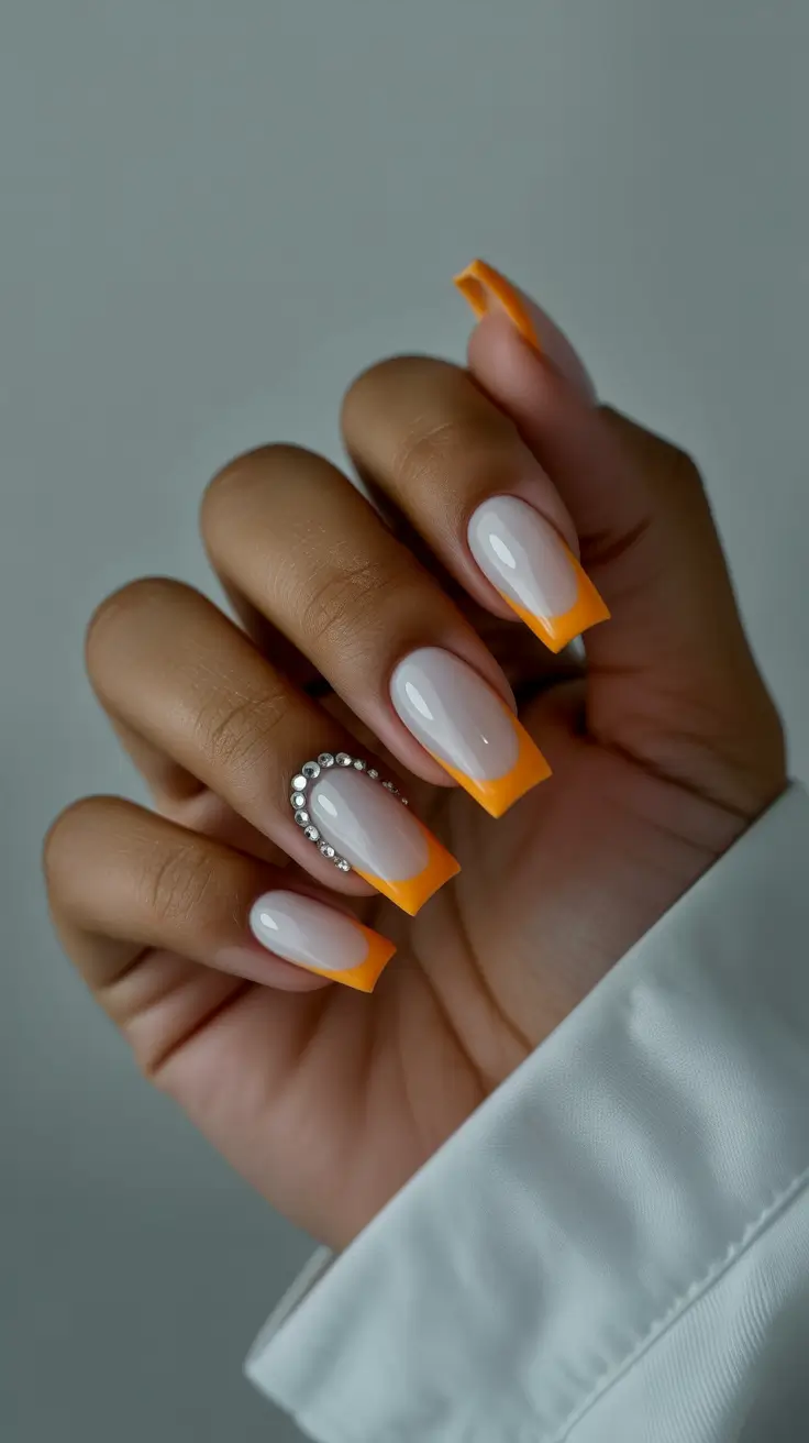 Modern Christmas Nails 2025 Citrus Frost French