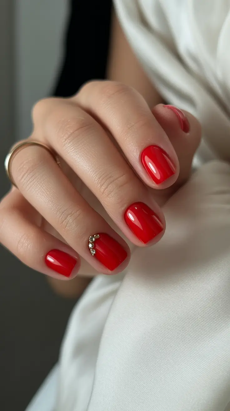 Modern Christmas Nails 2025 Classic Ruby Charm