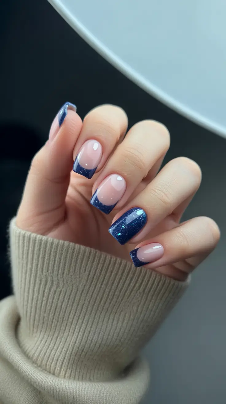 Modern Christmas Nails 2025 Midnight Sparkle French