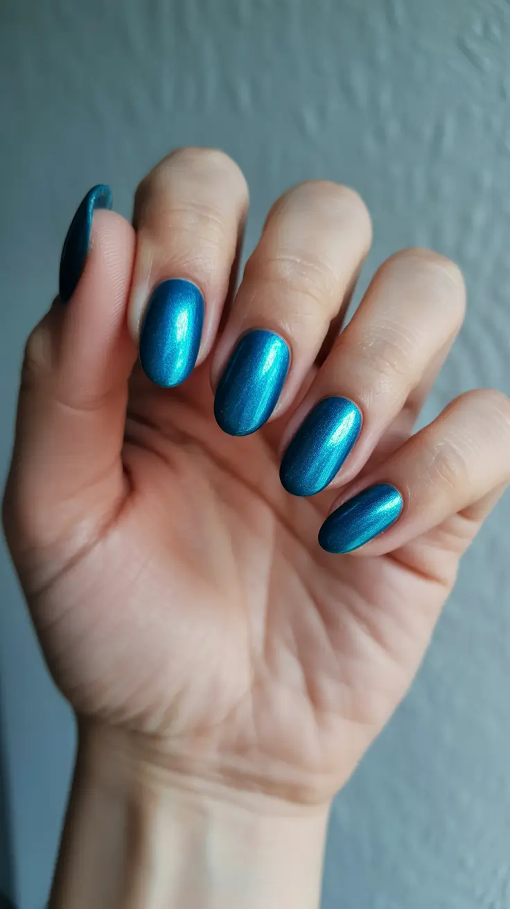 Modern Christmas Nails 2025 Metallic Teal Sleigh