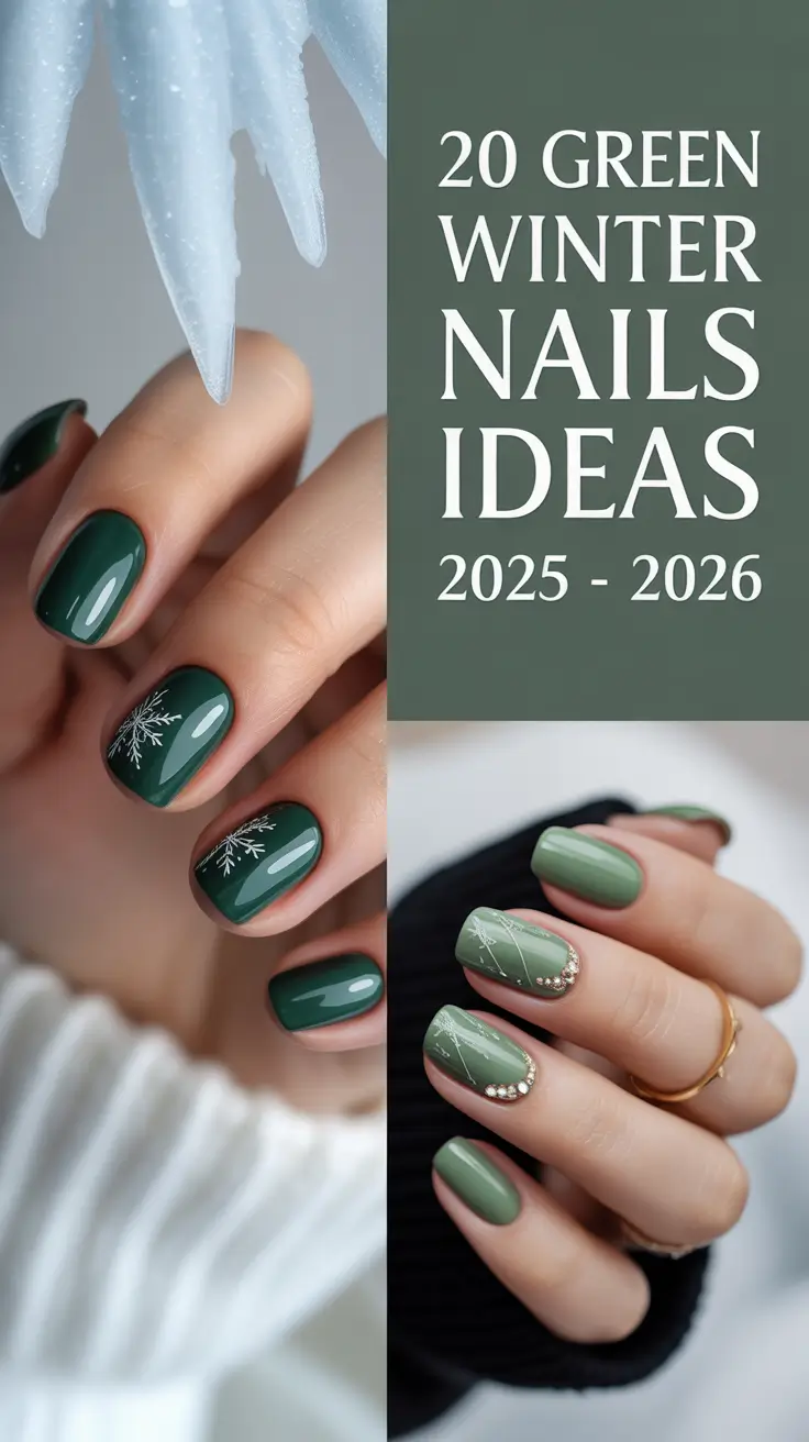 Green Winter Nails Ideas 2025–2026: Emerald, Sage & Frosty Designs for the Cold Season