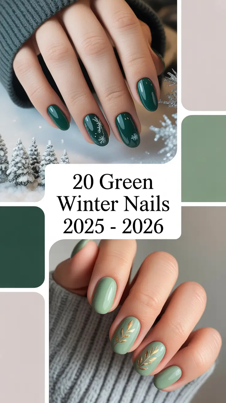 Green Winter Nails Ideas 2025–2026: Emerald, Sage & Frosty Designs for the Cold Season