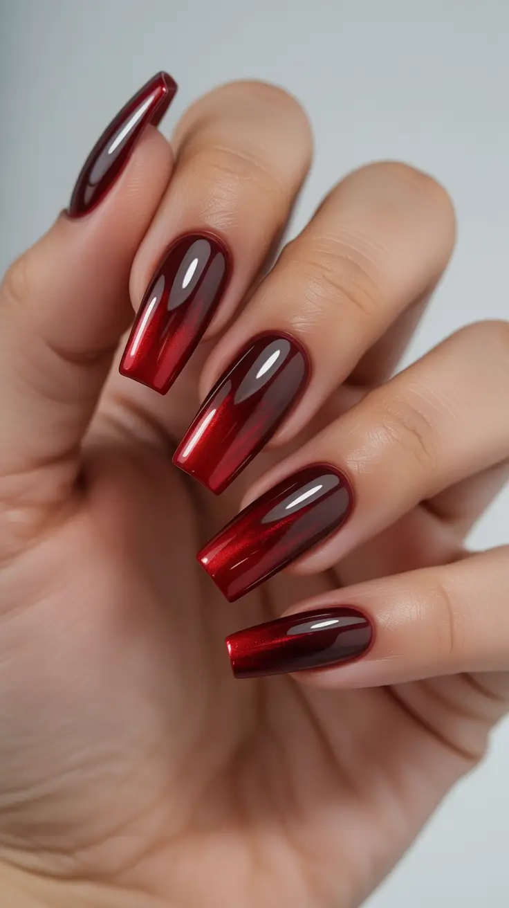 red winter nails ideas 2025 2026 Deep Metallic Cherry Perfection