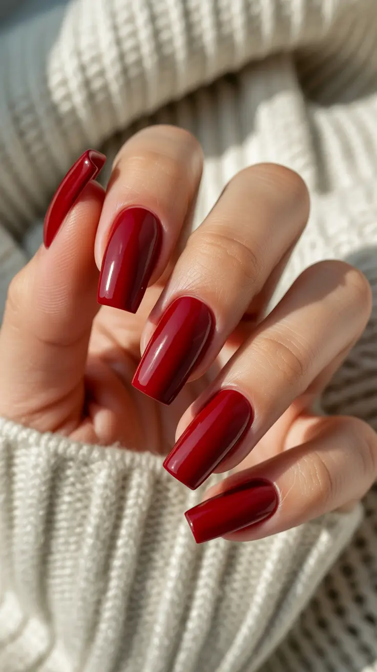 red winter nails ideas 2025 2026 Classic Deep Red Elegance