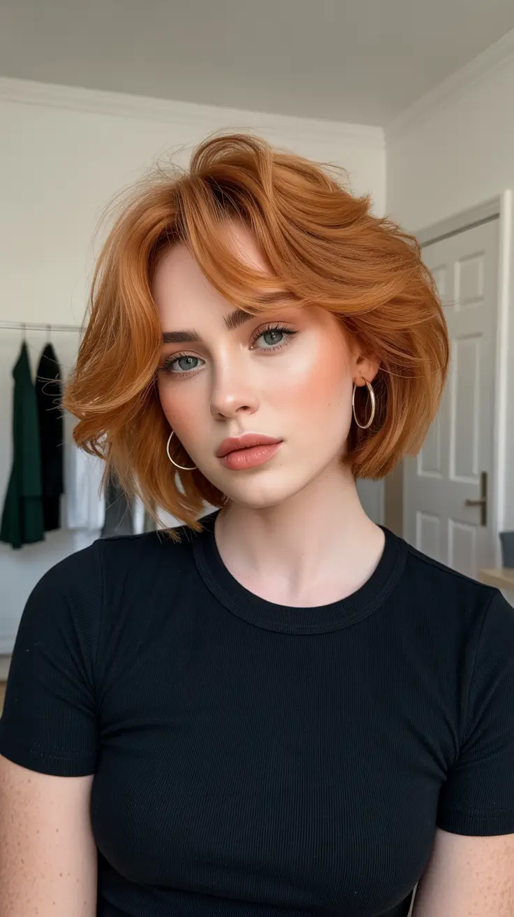 Short Haircuts for Winter 2025-2026 Layered Copper Bob Glow