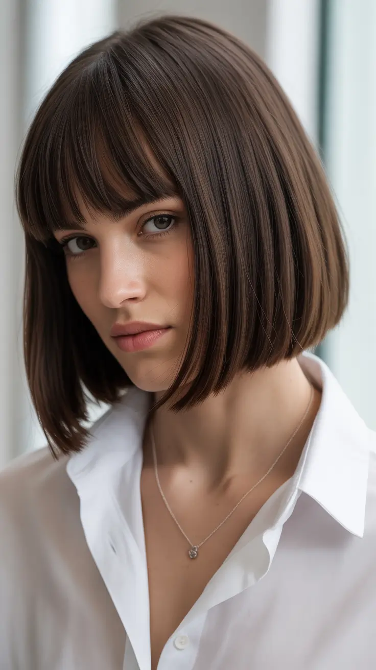 Short Haircuts for Winter 2025-2026 Classic Blunt Bob with Fringe