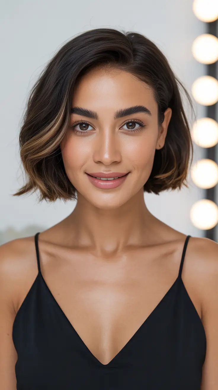 Short Haircuts for Winter 2025-2026 Soft Wavy Bob with Honey Ribbons
