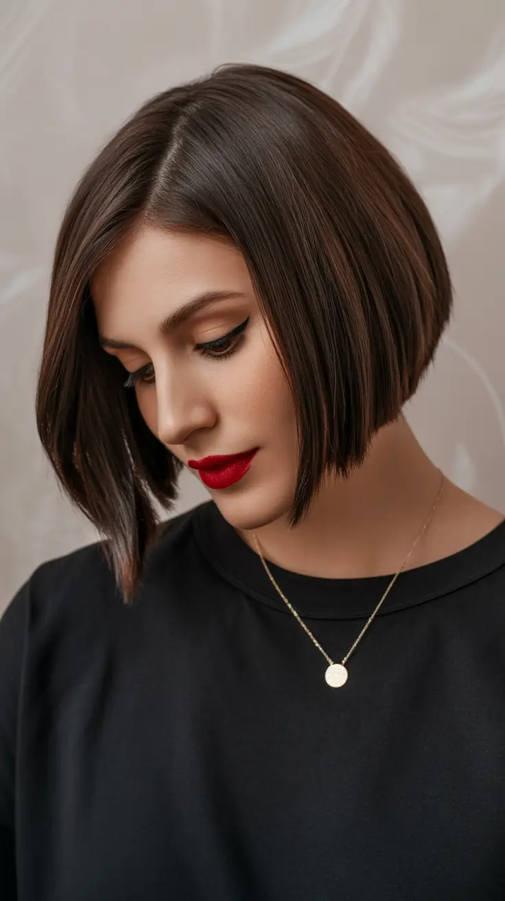 Short Haircuts for Winter 2025-2026 Chocolate Angled Bob