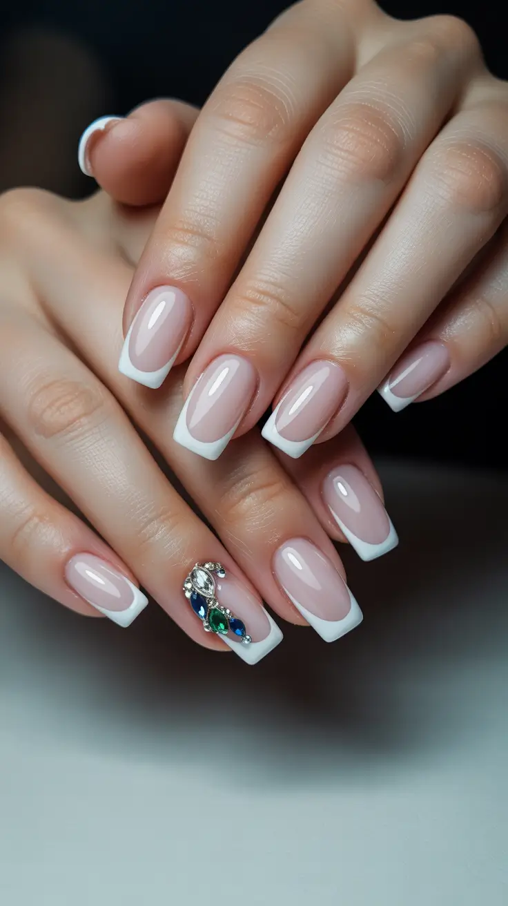 simple christmas nails ideas 2025 Crystal French Perfection