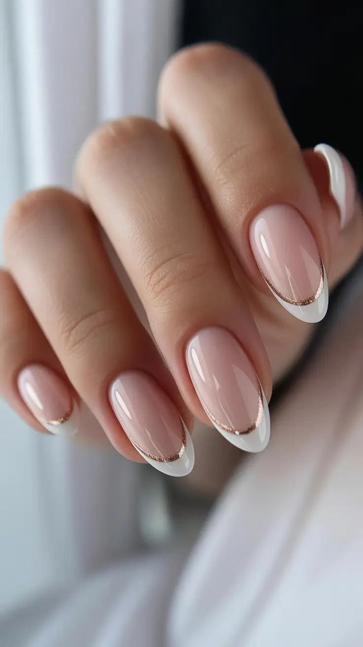 simple christmas nails ideas 2025 Golden Edge French