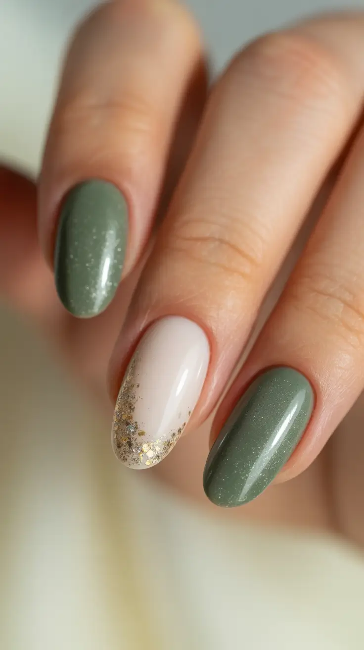 simple christmas nails ideas 2025 Frosted Olive Charm