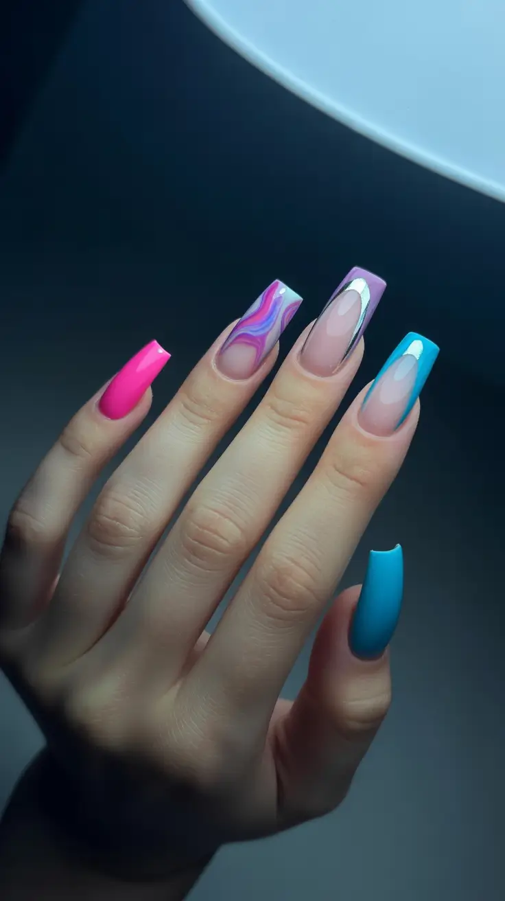 simple christmas nails ideas 2025 Pop-Art Christmas Color Block