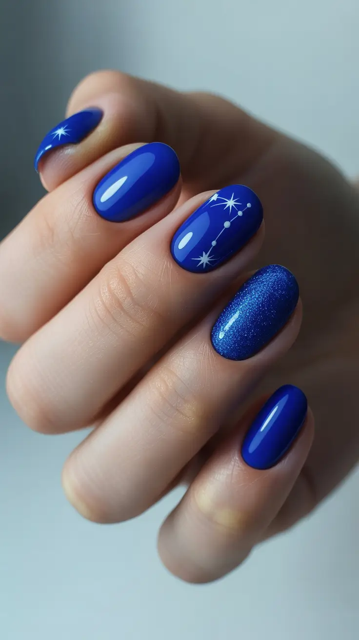 simple christmas nails ideas 2025 Constellation Blue Glow