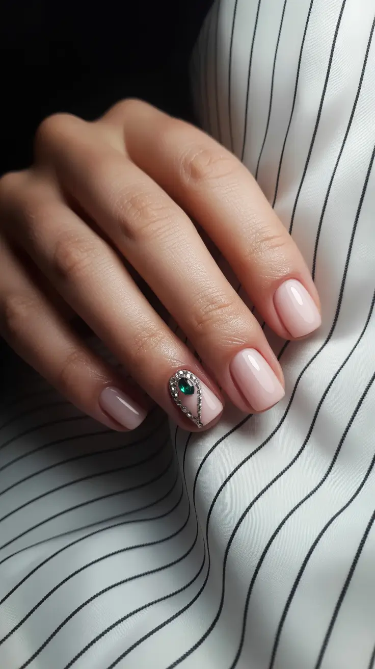 simple christmas nails ideas 2025 Minimal Gem Accent