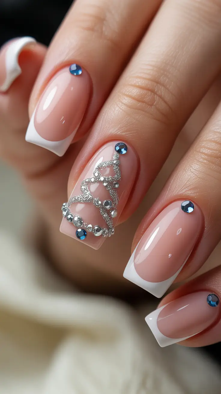 simple christmas nails ideas 2025 Crystal Tree French