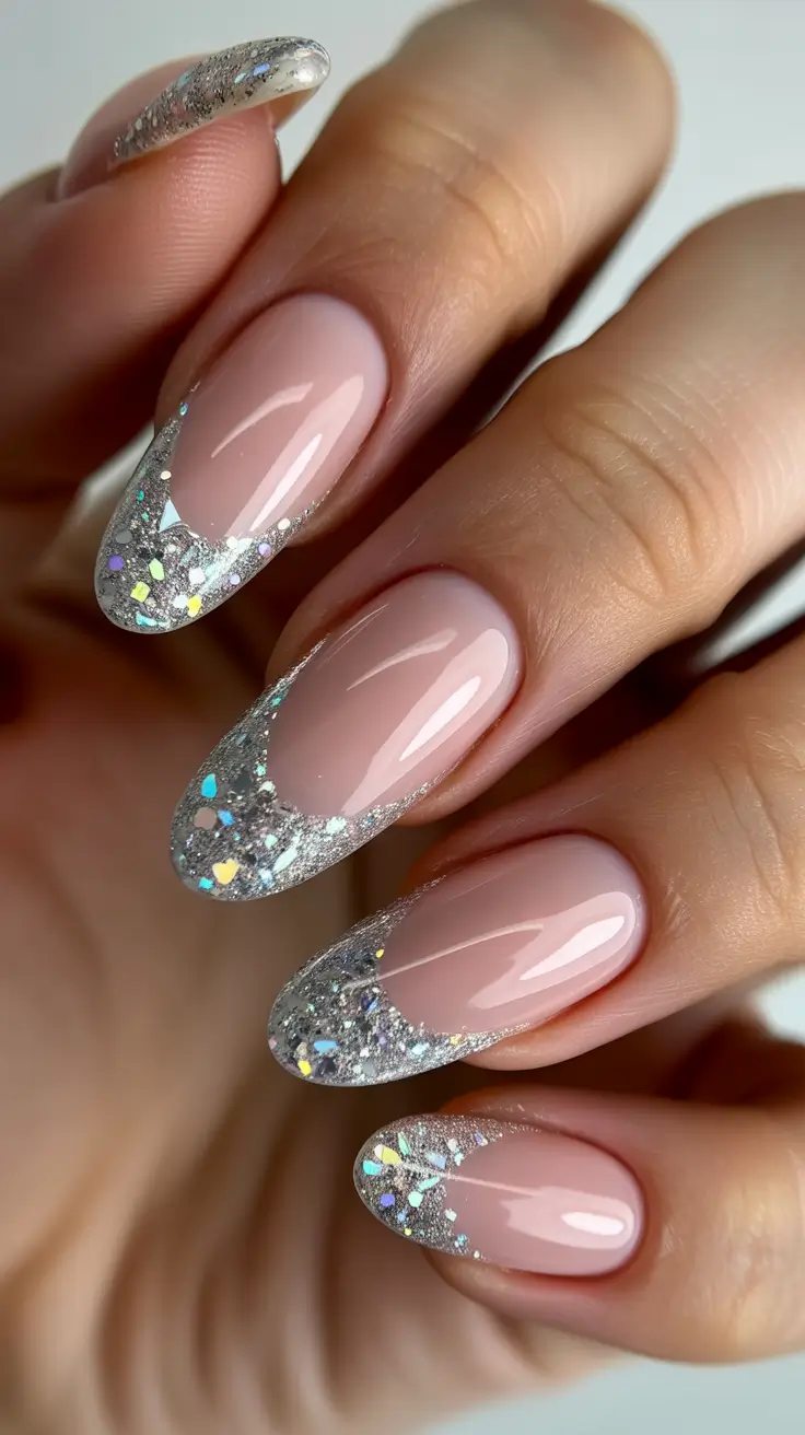 simple christmas nails ideas 2025 Frosted Silver French