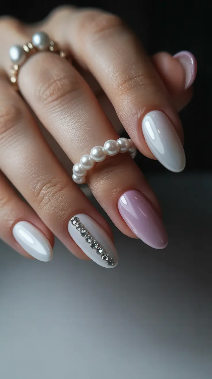 simple christmas nails ideas 2025 Pearl Glow Elegance