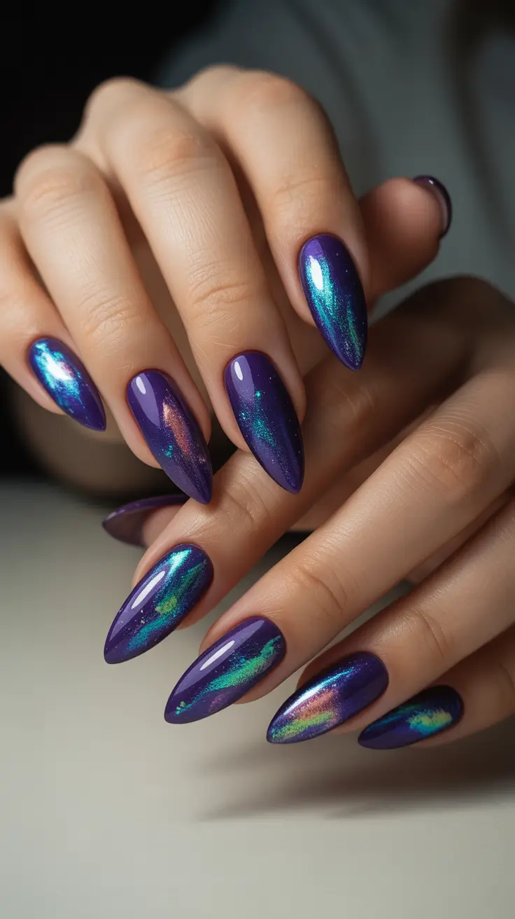 simple christmas nails ideas 2025 Galactic Plum Mirage
